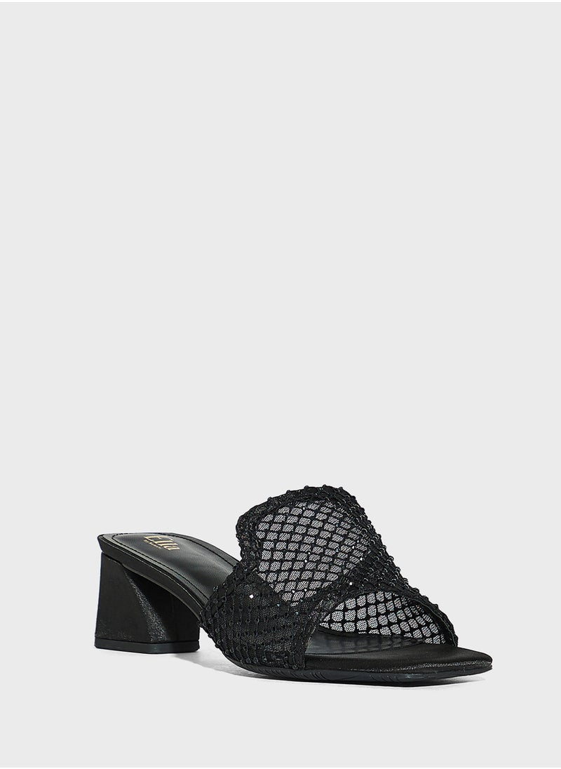 Ella Limited Edition - Block Heel Mesh Diamante Mule Sandal - Image 1