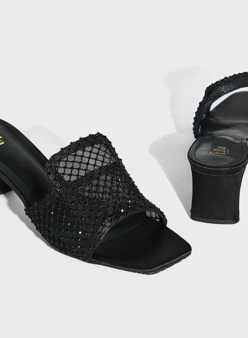 Ella Limited Edition Block Heel Mesh Diamante Mule Sandal
