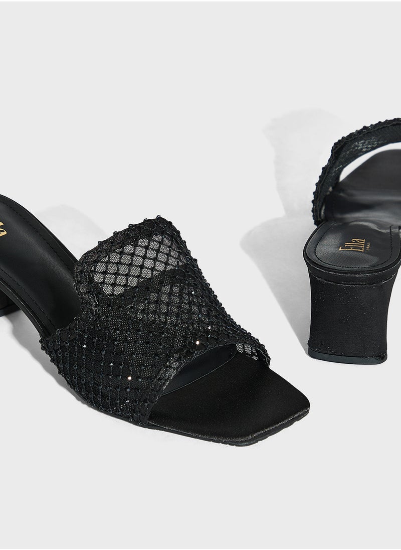 Ella Limited Edition - Block Heel Mesh Diamante Mule Sandal - Image 1