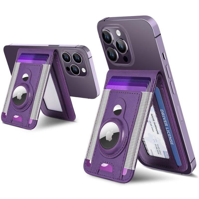 ExtreLife for Magsafe Wallet with Airtag Holder Magnetic Wallet for iPhone 171615141312 Series 9Card Holder Open ID Window Adjustable Stand RFID Blocking Purple - Image 2