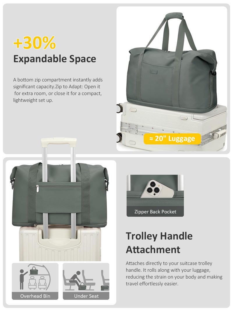 Capolo Expandable Travel Duffle Bag, Waterproof Weekender Overnight Bags for Women Men Hospital Bag for Women Labor Delivery Carry on Bag with Toiletry Bag for Travel Gym Airplanes(Green, Large) - Image 5