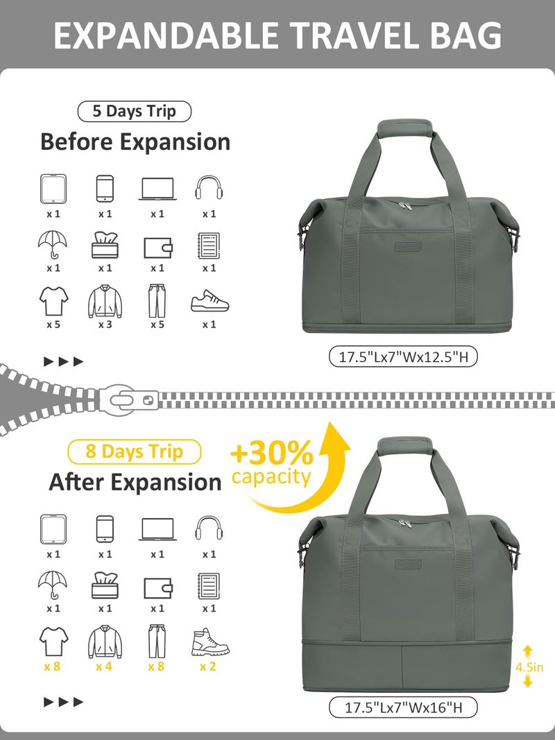 Capolo Expandable Travel Duffle Bag, Waterproof Weekender Overnight Bags for Women Men Hospital Bag for Women Labor Delivery Carry on Bag with Toiletry Bag for Travel Gym Airplanes(Green, Large) - Image 3