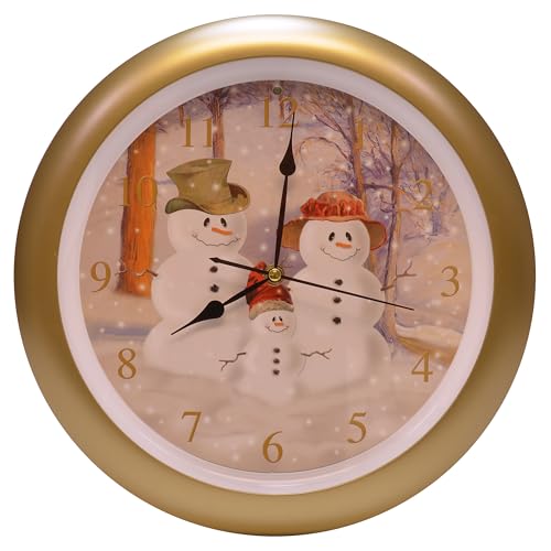 Mark Feldstein & Associates Snow Family Christmas Carol Holiday Sound Clock, 13 Inch, Gold - Image 4