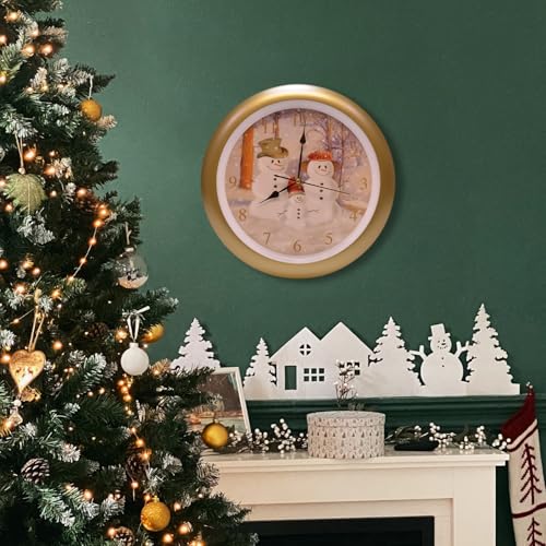 Mark Feldstein & Associates Snow Family Christmas Carol Holiday Sound Clock, 13 Inch, Gold - Image 2