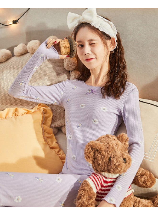 TonLion Spring Collection Soft And Adorable Full Print Fruit Pattern Warm Set, Women's Spring Top And Pants Cotton Sweatshirt Full Print Thermal Underwear - Image 1