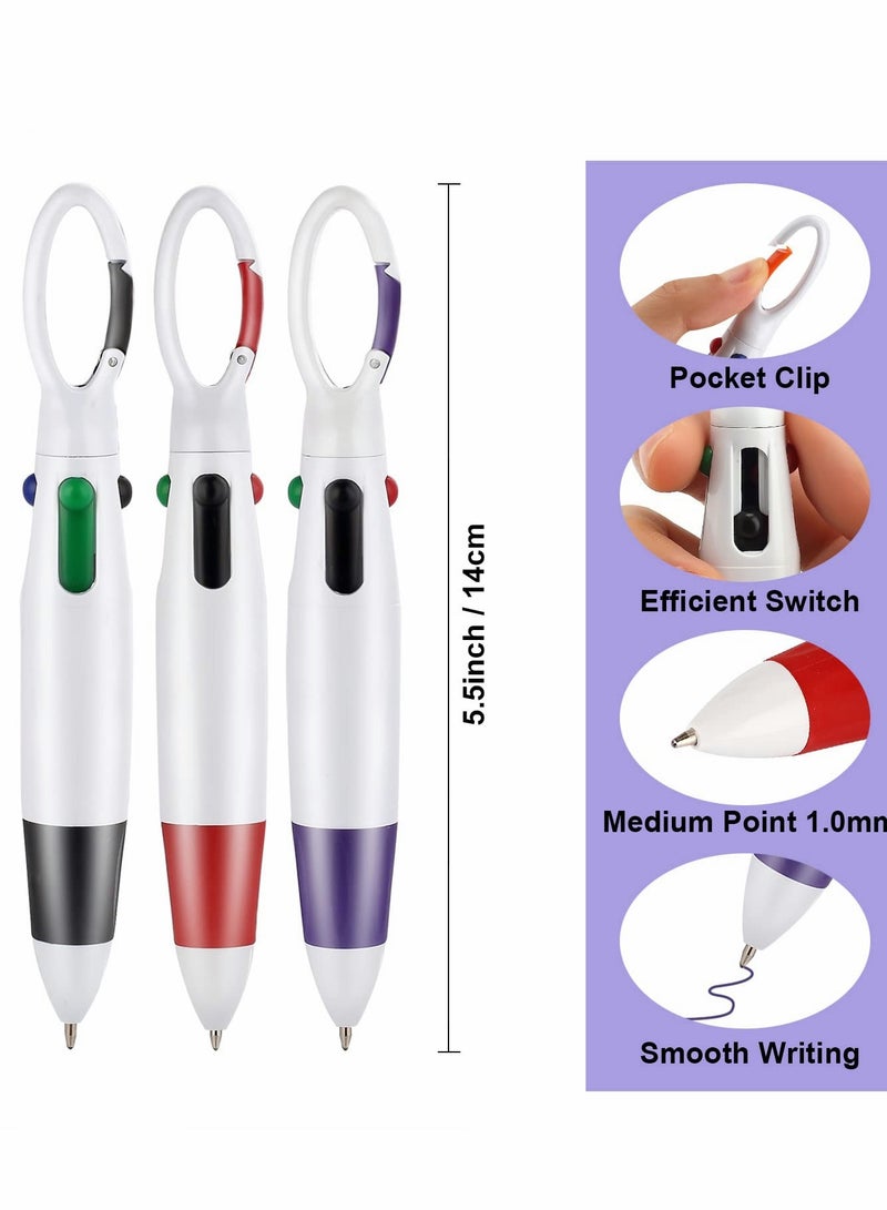 KASTWAVE Multicolor Ballpoint Pen, Retractable Shuttle, 4-in-1 12 Counts, 1.0mm with Carabiner Clip for Office School Supplies Students Adults Kids - Image 2