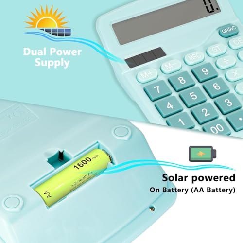 Jukusa 12-Digit Dual Power Desktop Calculator with Large LCD Display, Big Easy Press Buttons, Solar & Battery Operated, Portable Office & School Basic Calculator for Kids and Parents (Blue) - Image 4