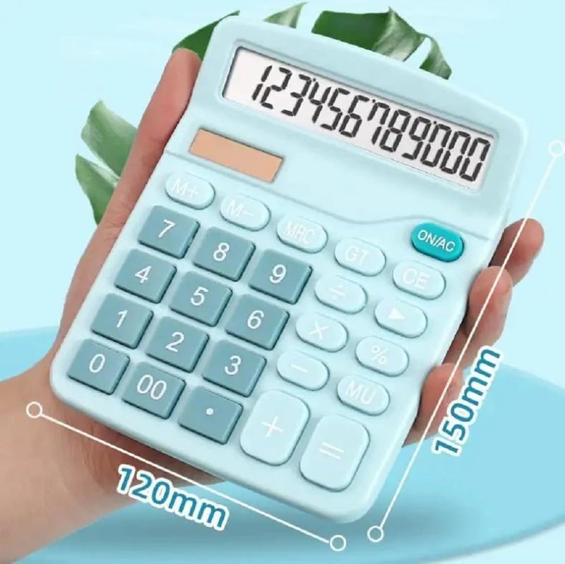 Jukusa 12-Digit Dual Power Desktop Calculator with Large LCD Display, Big Easy Press Buttons, Solar & Battery Operated, Portable Office & School Basic Calculator for Kids and Parents (Blue) - Image 3
