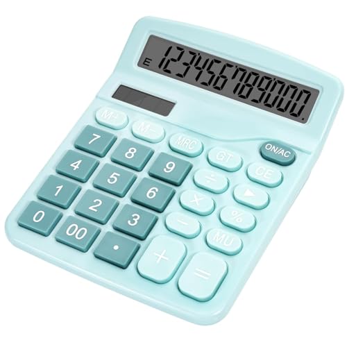 Jukusa 12-Digit Dual Power Desktop Calculator with Large LCD Display, Big Easy Press Buttons, Solar & Battery Operated, Portable Office & School Basic Calculator for Kids and Parents (Blue) - Image 1