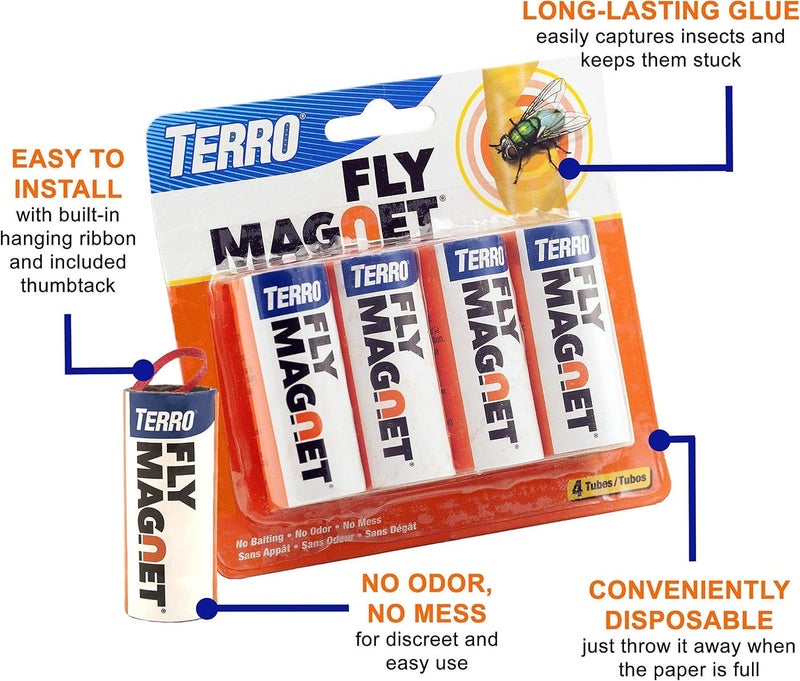 Terro Fly Magnet Refill Tubes, 4 Pack Fly Control Refill for Terro Fly Magnet Trap, No Baiting No Odor No Mess Formula for Convenient Indoor and Outdoor Fly Trap Maintenance - Image 2