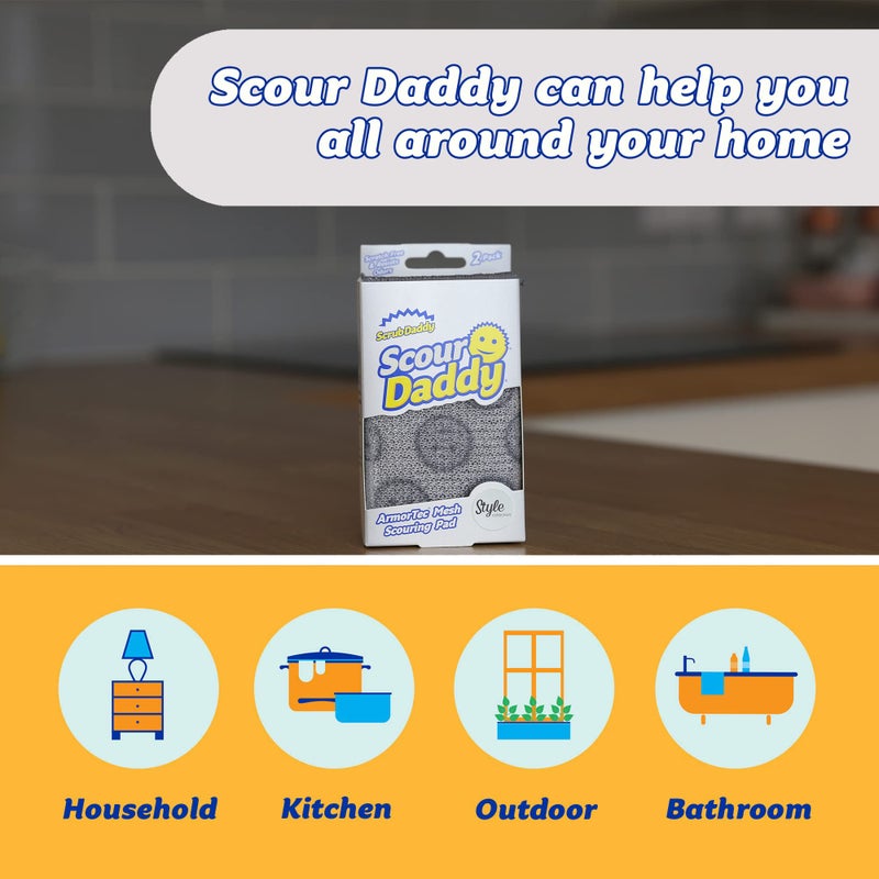 Scrub Daddy Scour Daddy Style, Scourers Non Scratch Scrubbing Sponge, Scouring Pads, Kitchen Sponges for Dishes, Dishwashing Pan Scrubber, Cleaning Supplies, Dish Sponges for Washing up, Pack of 2 - Image 3