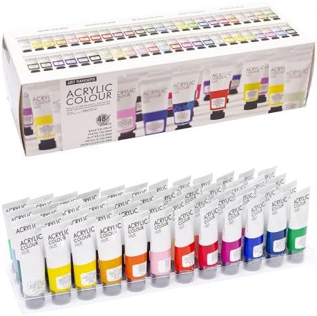 Art Ranger Acrylic Paint Set 48 Artists' Paints 22 ml Each in Basic,Pastel,Glitter,Metallic,Neon Colours for Canvas Painting For Artist,Beginners, Non-toxic, Acrylic Colour Set of 48 x 22ml