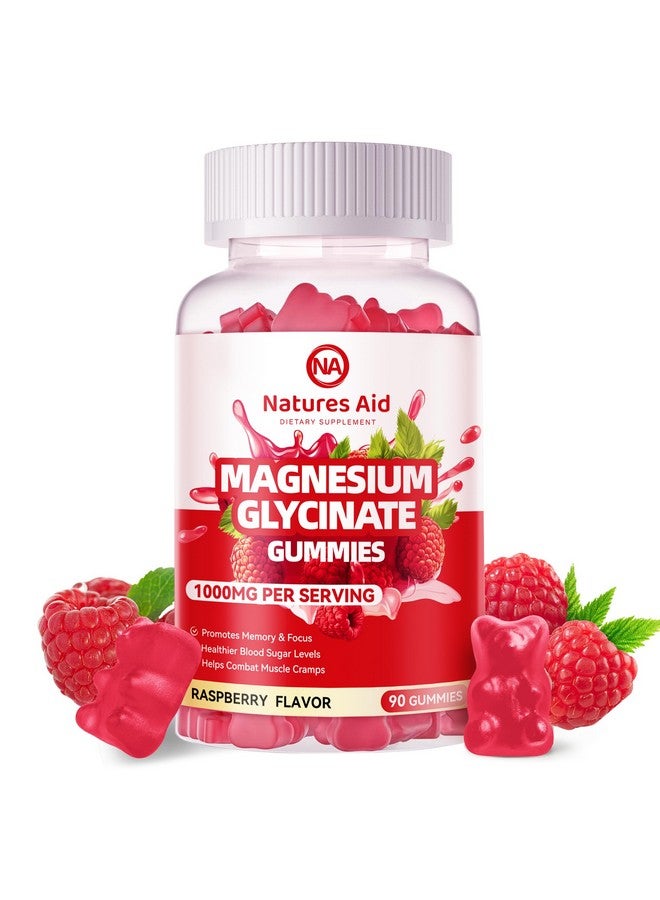 Natures Aid Magnesium Glycinate Gummies 1000mg - Sugar Free Magnesium Potassium Supplement with Vitamin D, B6, CoQ10 for Calm Mood & Sleep Support - 90 Raspberry Gummies. - Image 1