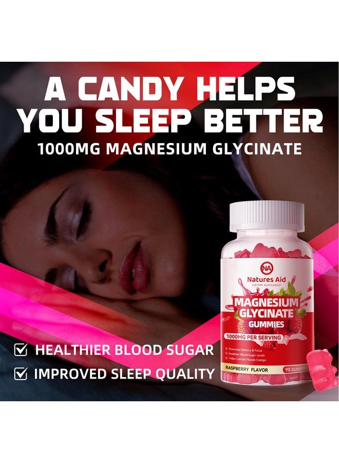 Natures Aid Magnesium Glycinate Gummies 1000mg - Sugar Free Magnesium Potassium Supplement with Vitamin D, B6, CoQ10 for Calm Mood & Sleep Support - 90 Raspberry Gummies. - Image 5