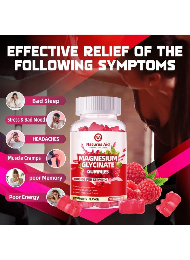 Natures Aid Magnesium Glycinate Gummies 1000mg - Sugar Free Magnesium Potassium Supplement with Vitamin D, B6, CoQ10 for Calm Mood & Sleep Support - 90 Raspberry Gummies. - Image 3
