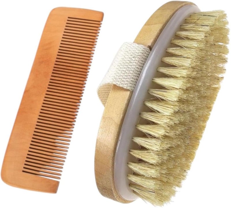 Dry Body Brush for Skin Health Care Natural Bristles Remove Dead Skin Detox Cellulite Blood Circulation Natural Wood Comb Detangling Hair Beard Comb for Women Men Gift