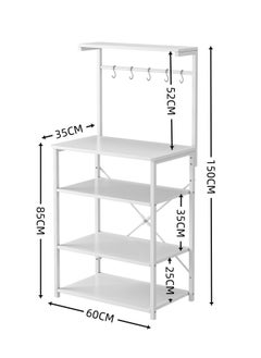 ADEBOLA Kitchen Storage Rack, Coffee Corner Table with 4 Tiers, Kitchen Microwave Stand with 5 S-shaped Hooks, Kitchen Storage Shelf for Spices, Coffee Machine and Home Appliances  - Image 3
