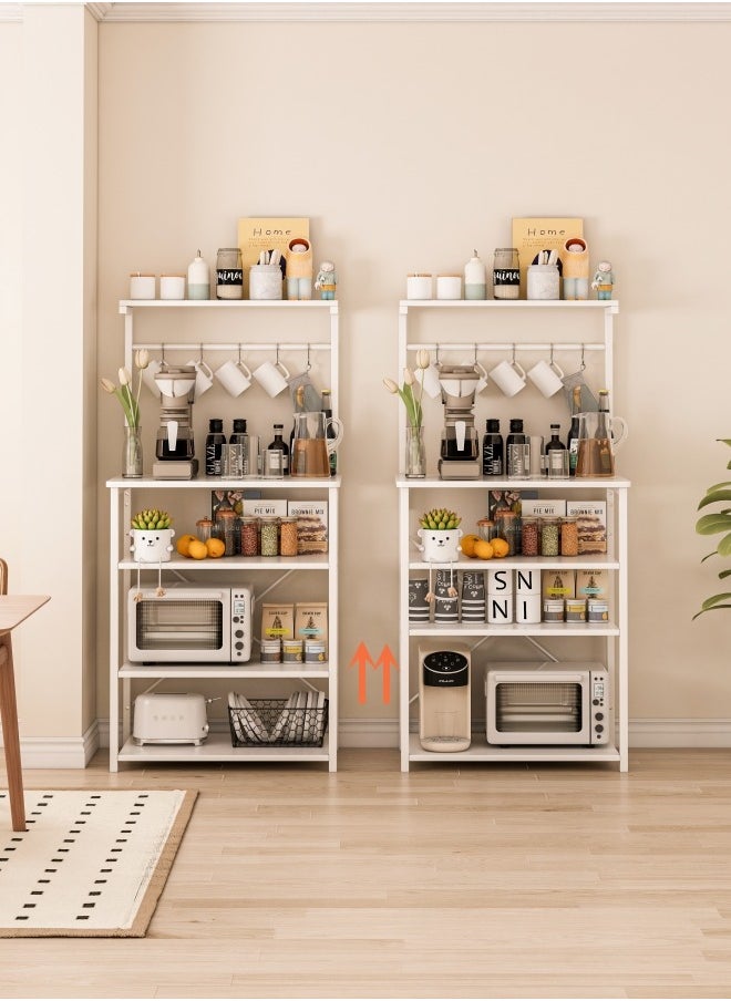 Kitchen Storage Rack, Coffee Corner Table with 4 Tiers, Kitchen Microwave Stand with 5 S-shaped Hooks, Kitchen Storage Shelf for Spices, Coffee Machine and Home Appliances