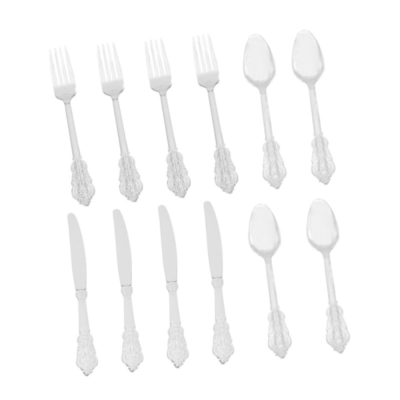 24 Piece Silver Plastic Cutlery Set Elegant Disposable Knives Forks Spoons For Party Wedding Special Occasion Healthy Tableware - Image 2