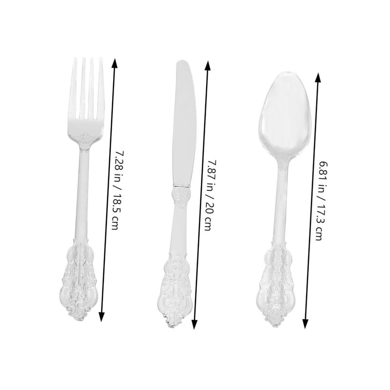 24 Piece Silver Plastic Cutlery Set Elegant Disposable Knives Forks Spoons For Party Wedding Special Occasion Healthy Tableware - Image 4
