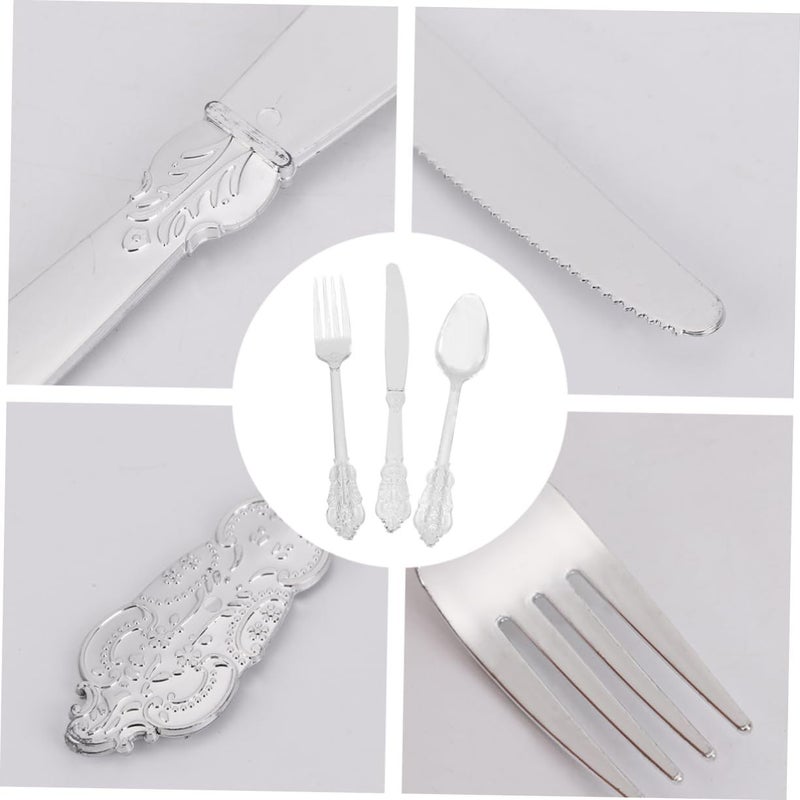 24 Piece Silver Plastic Cutlery Set Elegant Disposable Knives Forks Spoons For Party Wedding Special Occasion Healthy Tableware - Image 3