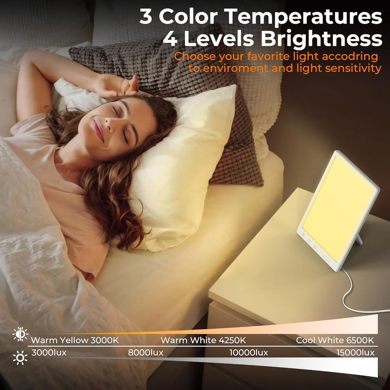 Fitfirst Store Light Lamp, 10000 Lux Sun Lamp, Gift for Women, 3 Color Temperature, 4 Brightness Levels, 15-60min Timer, Touch Control LED Lamp for Indoor/Office with Adapter - Image 4