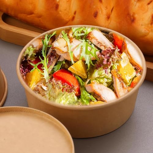 Amit Marketing 750 ML Round Brown Paper Food Container with Lids, Disposable Take Out Storage Box for Hot/Cold Foods, Party Supplies for Soup, Salad, Dessert, Pasta, Noodles (20 pcs) - Image 5