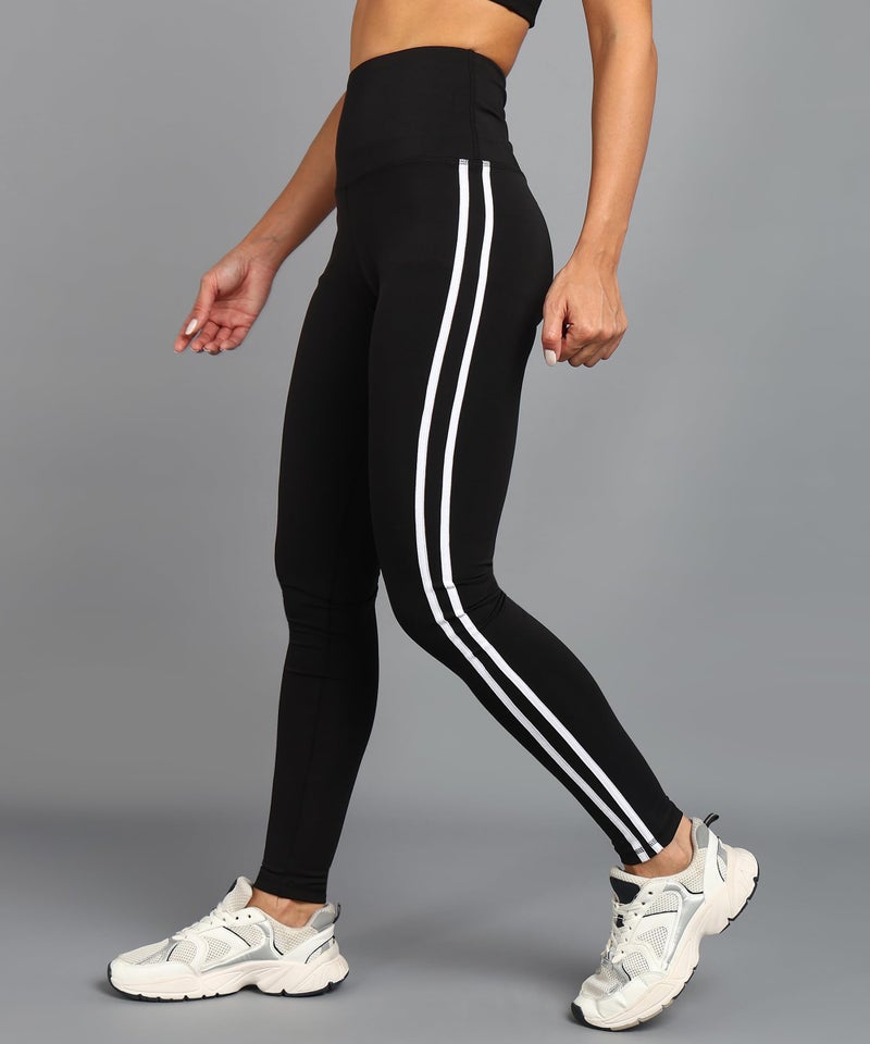 Rock Paper Scissors Women Premium Two White Strip Gym Tights High Rise, Sweat-Wicking, Athletic Fit Gym Tights For Working Out, Pilates,Yoga, Fitness & Training,XS - Image 4