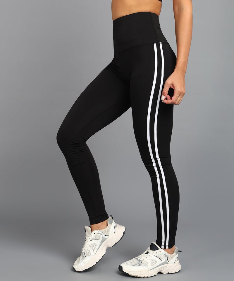 Rock Paper Scissors Women Premium Two White Strip Gym Tights High Rise, Sweat-Wicking, Athletic Fit Gym Tights For Working Out, Pilates,Yoga, Fitness & Training,XS - Image 2