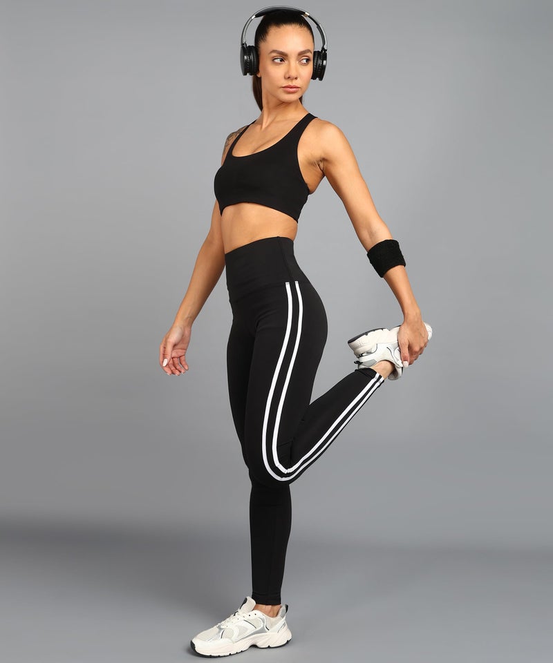 Rock Paper Scissors Women Premium Two White Strip Gym Tights High Rise, Sweat-Wicking, Athletic Fit Gym Tights For Working Out, Pilates,Yoga, Fitness & Training,XS - Image 5