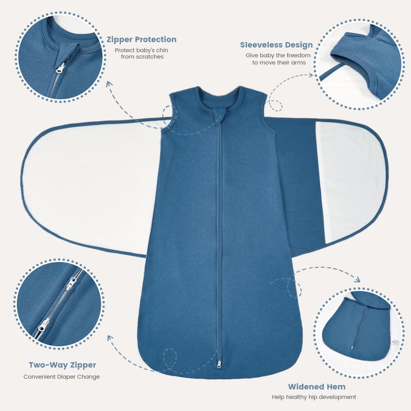 ZIGJOY Baby Swaddle Sleep Sack, 1.0 TOG Sleep Sack Swaddles for Newborns & infant 6-12 Months 100% Cotton Baby Wearable Blanket for Newborn Registry Essentials Blue&Stone Sea - Image 2