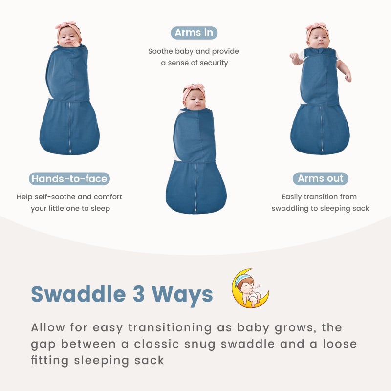 ZIGJOY Baby Swaddle Sleep Sack, 1.0 TOG Sleep Sack Swaddles for Newborns & infant 6-12 Months 100% Cotton Baby Wearable Blanket for Newborn Registry Essentials Blue&Stone Sea - Image 4