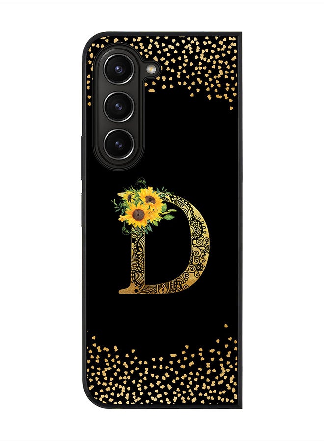 Stylizedd Rugged Black Cover for Samsung Galaxy Z Fold5 Case, Slim Fit Phone Cases -  Custom Monogram Initial Letter Mandala Floral Pattern Alphabet- D (Black) - Image 1