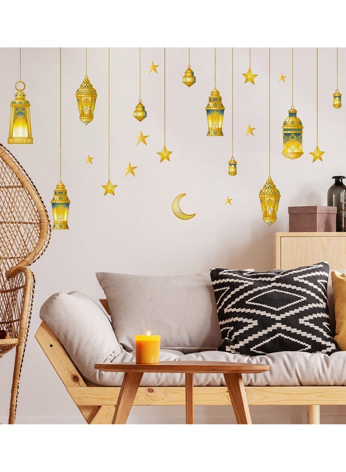 RAMADAN WALL DECOR STICKERS, ISLAMIC MUSLIM LANTERN WALL STICKERS EID MUBARAK RAMADAN DECOR MOON STAR WINDOW DECAL RAMADAN DECORATIONS FOR HOME LIVING ROOM BEDROOM DECORATIONS WALLPAPER