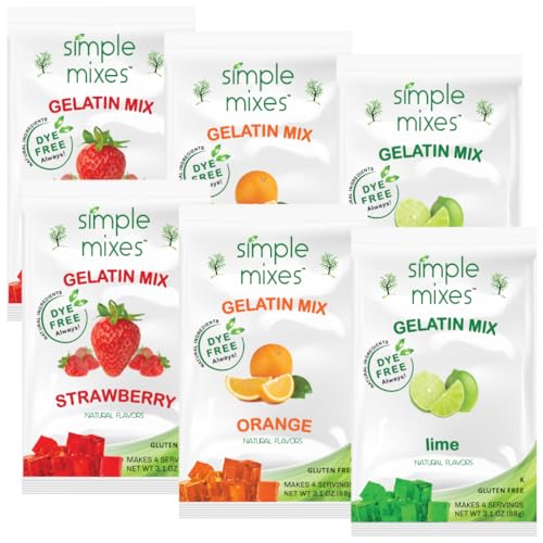Simple Mixes Natural Gelatin Variety Pack 2 Each Strawberry Orange Lime Healthy DyeFree No Gluten or Fat Kosher 6 Pack - Image 1