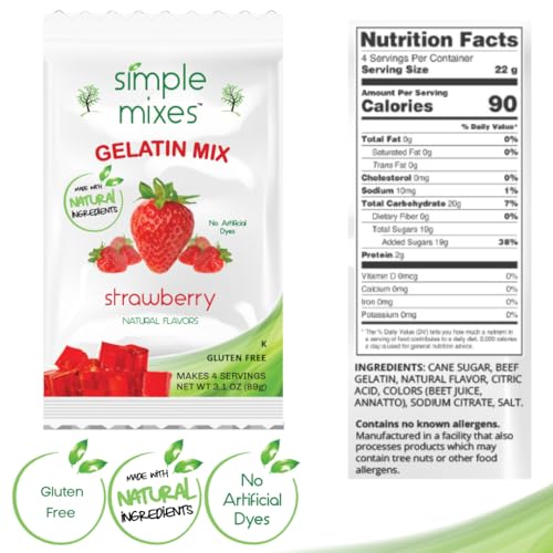 Simple Mixes Natural Gelatin Variety Pack 2 Each Strawberry Orange Lime Healthy DyeFree No Gluten or Fat Kosher 6 Pack - Image 3
