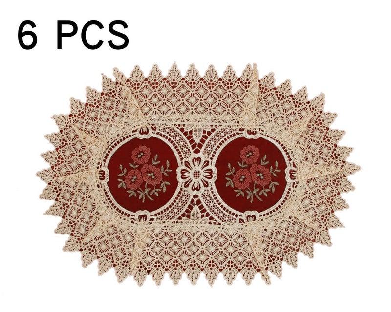 Simhomsen Simhomsen Vintage Look Burgundy Lace Table Placemats Doilies Set of 6  Oval 12 ? 18 inch  Customer Order  - Image 2