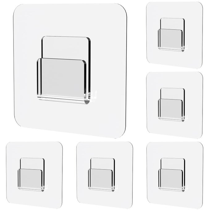 ADHESIVE SHOWER CADDY REPLACEMENT STICKER FLAT HOOKS FOR BATHROOM ORGANIZER AND KITCHEN TRANSPARENT STRONG HOOKS 6 PACK