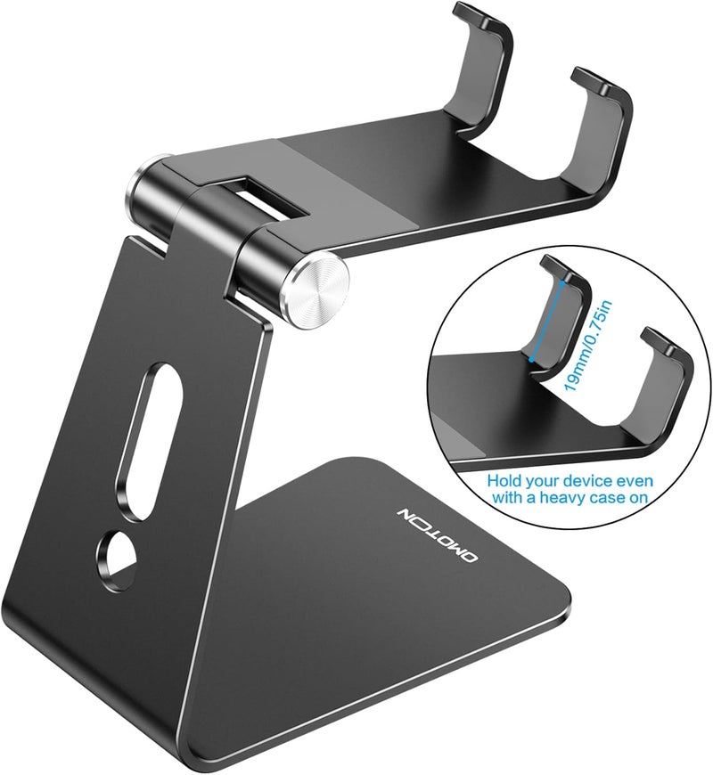 Omoton Adjustable Cell Phone Stand, C2 Aluminum Desktop Phone Holder Dock Compatible with iPhone 15 14 13 Xs XR 8 Plus 7 6, Samsung Galaxy, Google Pixel, Android Phones, Black - Image 2