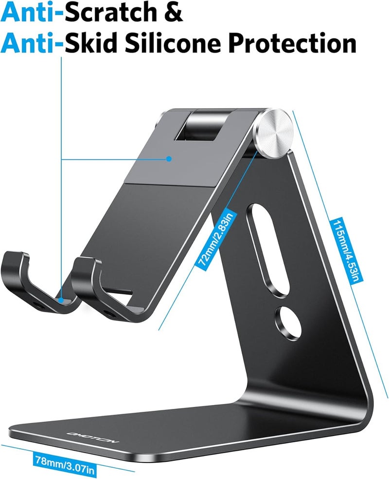Omoton Adjustable Cell Phone Stand, C2 Aluminum Desktop Phone Holder Dock Compatible with iPhone 15 14 13 Xs XR 8 Plus 7 6, Samsung Galaxy, Google Pixel, Android Phones, Black - Image 3