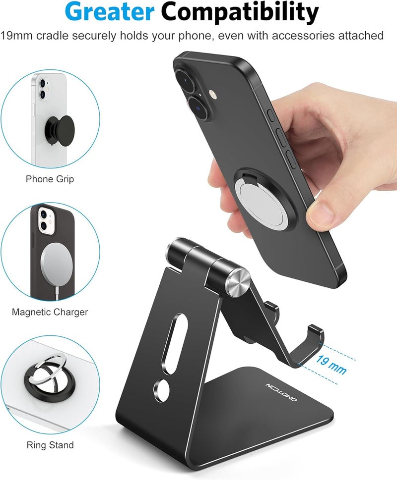 Omoton Adjustable Cell Phone Stand, C2 Aluminum Desktop Phone Holder Dock Compatible with iPhone 15 14 13 Xs XR 8 Plus 7 6, Samsung Galaxy, Google Pixel, Android Phones, Black - Image 5