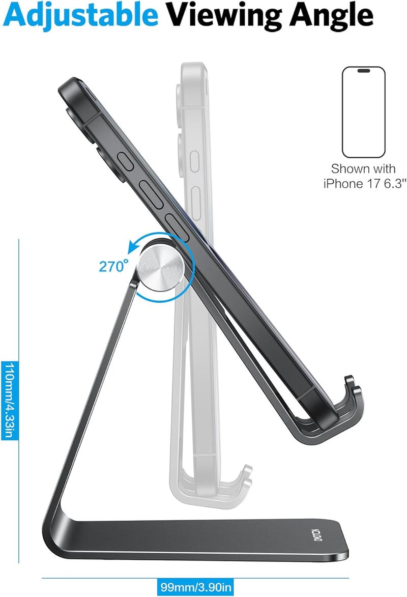 Omoton Adjustable Cell Phone Stand, C2 Aluminum Desktop Phone Holder Dock Compatible with iPhone 15 14 13 Xs XR 8 Plus 7 6, Samsung Galaxy, Google Pixel, Android Phones, Black - Image 4