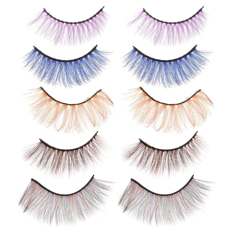 Baluue 5 Pairs Colored Natural Fake Eyelashes 3d Fiber False Lash Extensions Party Cosmetic Lashes for Eye Makeup - Image 1