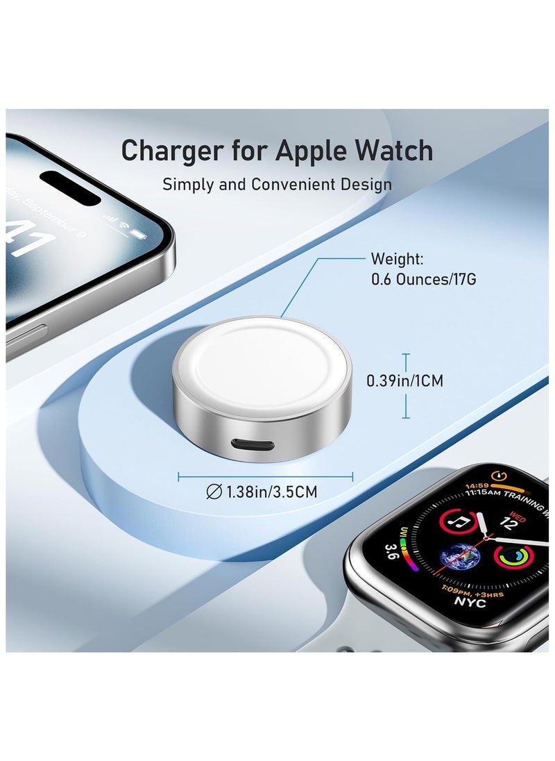 Magnetic Charging Adapter for Apple Watch, Wireless Portable iWatch Charger with USB-C & iPhone Power Port, Compatible for iWatch Series 10/9/8/7/6, Ultra 2, SE, 42/46/44mm