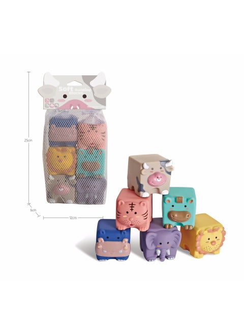 Baby Soft Silicone Teething Blocks1005 animal soft rubber building blocks 6 card head mesh bag 1005 animal soft rubber building blocks 6 card head mesh bag