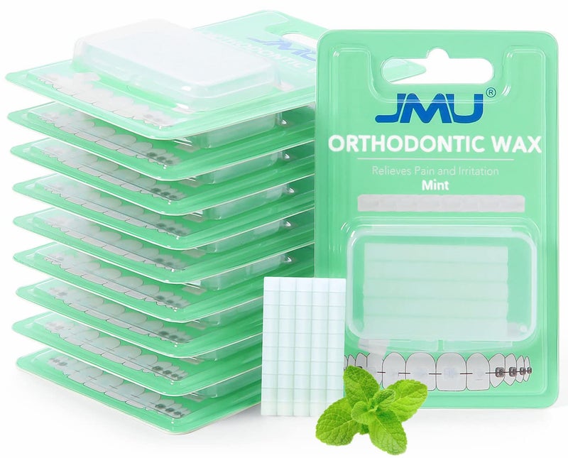 JMU 10 Pack Orthodontic Wax, Precut Braces Wax, Dental Wax Braces Mint Flavored - Image 1