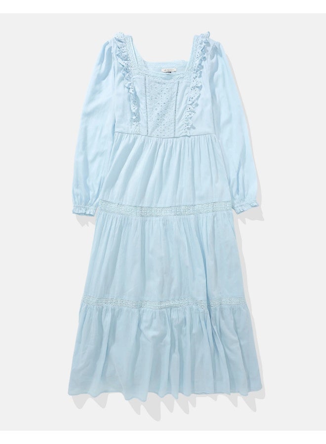 American Eagle AE Long-Sleeve Tiered Embroidered Midi Dress - Image 3