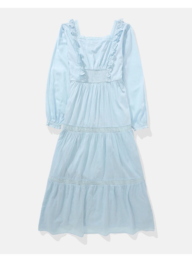 American Eagle AE Long-Sleeve Tiered Embroidered Midi Dress - Image 2