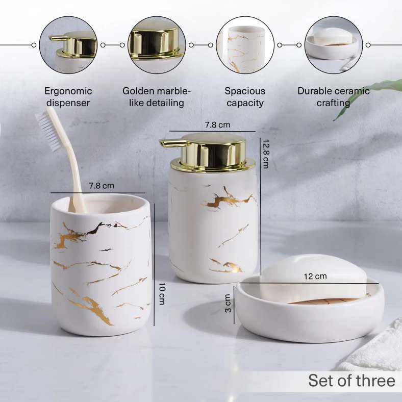 Pan Home Astral 3-piece Ceramic Bathroom Accessories Set - Gold - 211AIC9901961 - Image 4