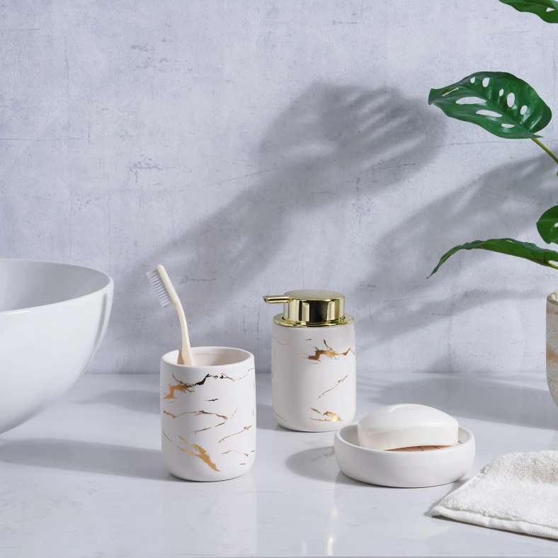 Pan Home Astral 3-piece Ceramic Bathroom Accessories Set - Gold - 211AIC9901961 - Image 1